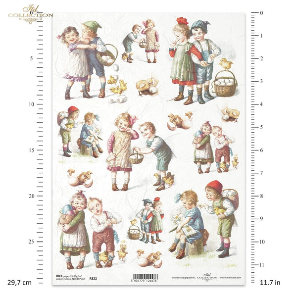 Reispapier Decoupage A4 Nostalgiekinder Pärchen Ostern 25-30g/m2 1 Bogen