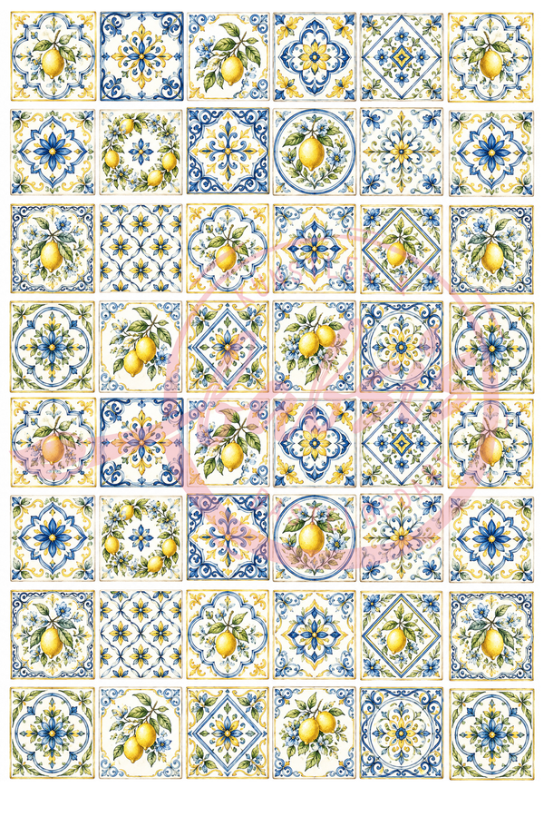 Reispapier Decoupage Lemon Tiles Pattern A4 25-30g/m² 1 Bogen