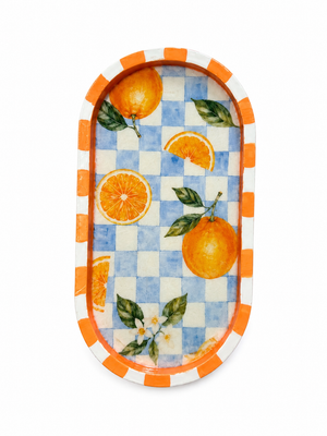 Reispapier Decoupage Oranges all over blau kariert A4 25-30g/m² 1 Bogen
