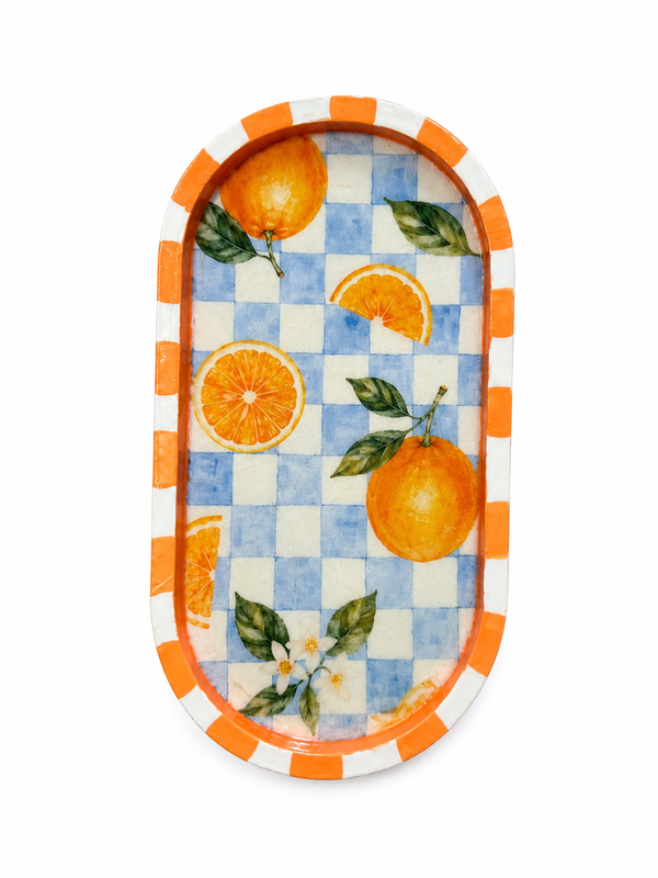 Reispapier Decoupage Oranges all over blau kariert A4 25-30g/m² 1 Bogen