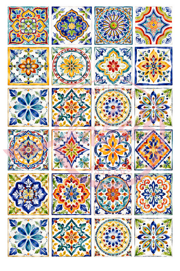 Reispapier Decoupage Tiles Pattern Ornamente A4 25-30g/m² 1 Bogen