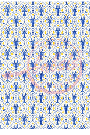 Reispapier Decoupage blauer Hummer Hintergrund Pattern A4 25-30g/m² 1 Bogen