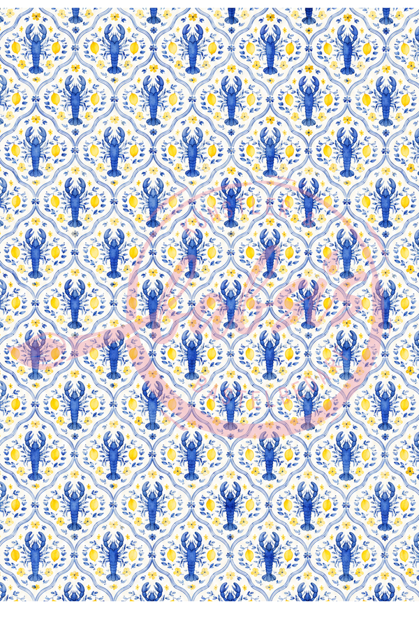 Reispapier Decoupage blauer Hummer Hintergrund Pattern A4 25-30g/m² 1 Bogen
