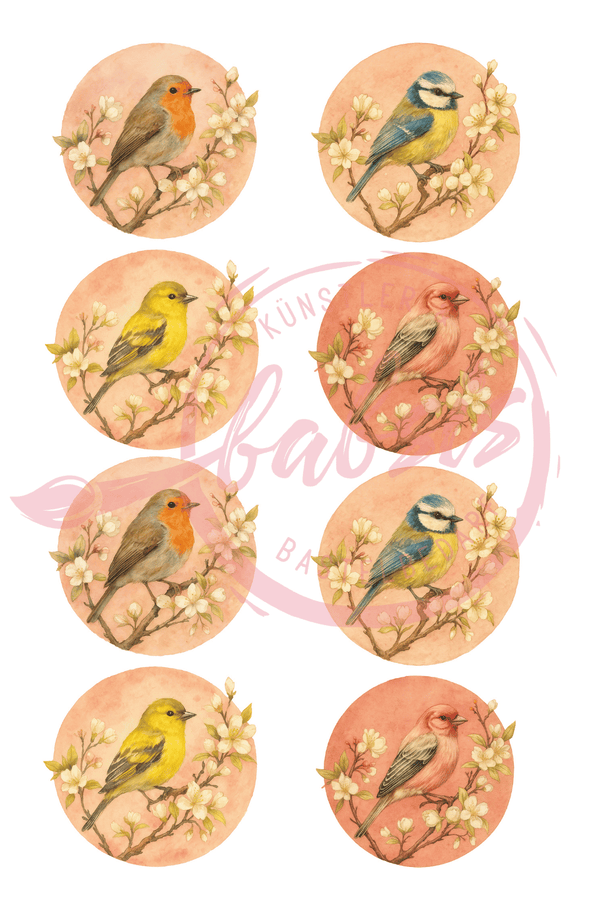 Reispapier Vögel auf Kirschzweig A4 25-30g/m² 1 Bogen