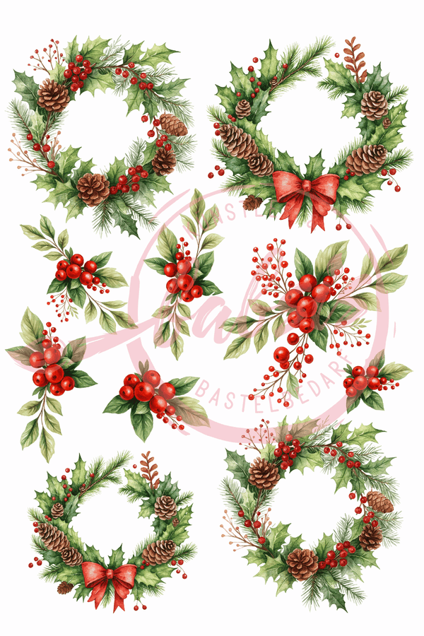 Reispapier Weihnachts-Bouquet A4 25-30g/m² 1 Bogen