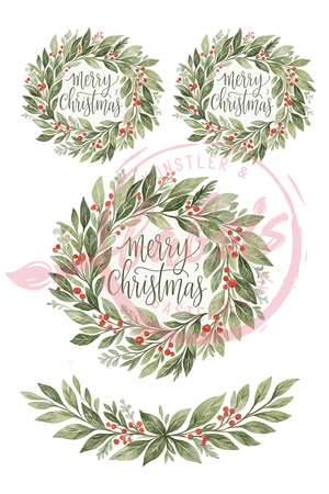 Reispapier Weihnachtskranz mit Beeren Merry Christmas A4 25-30g/m² 1 Bogen