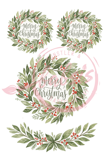 Reispapier Weihnachtskranz mit Beeren Merry Christmas A4 25-30g/m² 1 Bogen