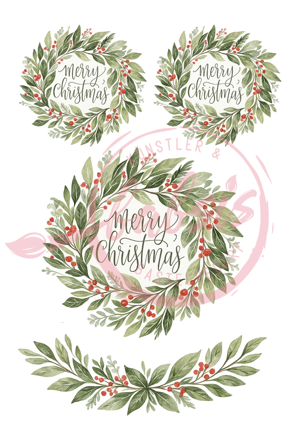 Reispapier Weihnachtskranz mit Beeren Merry Christmas A4 25-30g/m² 1 Bogen