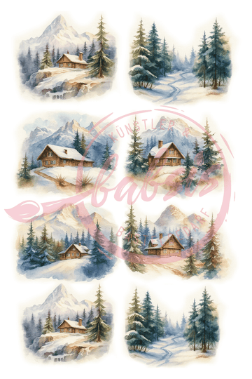 Reispapier Winterlandschaft alpin A4 25-30g/m² 1 Bogen