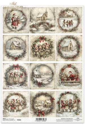 Reispapier für Serviettentechnik und Decoupage Weihnachtsszenen mit Weihnachtsmann A4 30-35g/m² 210x297mm 1 Bogen
