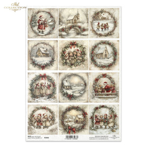 Reispapier für Serviettentechnik und Decoupage Weihnachtsszenen mit Weihnachtsmann A4 30-35g/m² 210x297mm 1 Bogen
