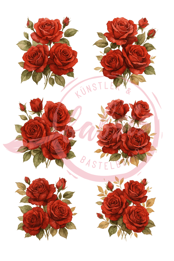 Reispapier rote Rosen A4 25-30g/m² 1 Bogen