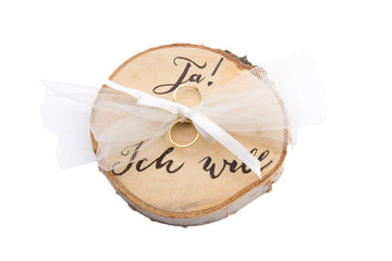 Ringkissen Naturholzscheibe mit Aufschrift "JA ICH WILL" ca. 10 cm
