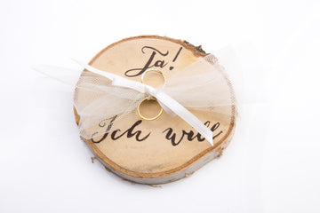 Ringkissen Naturholzscheibe mit Aufschrift "JA ICH WILL" ca. 10 cm
