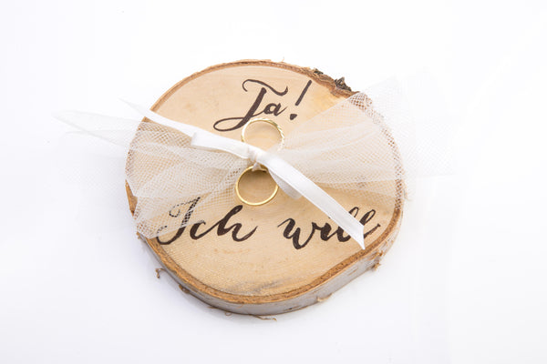 Ringkissen Naturholzscheibe mit Aufschrift 