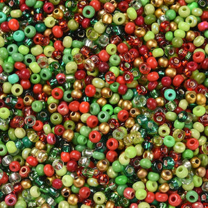 Rocailles Glasperlen Weihnachts-Mix rot grün gold  12/0 1,8-2mm 15g / Dose
