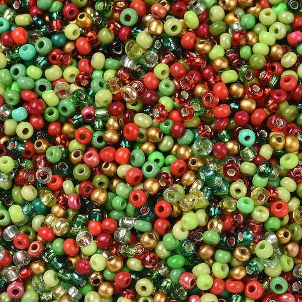 Rocailles Glasperlen Weihnachts-Mix rot grün gold  12/0 1,8-2mm 15g / Dose