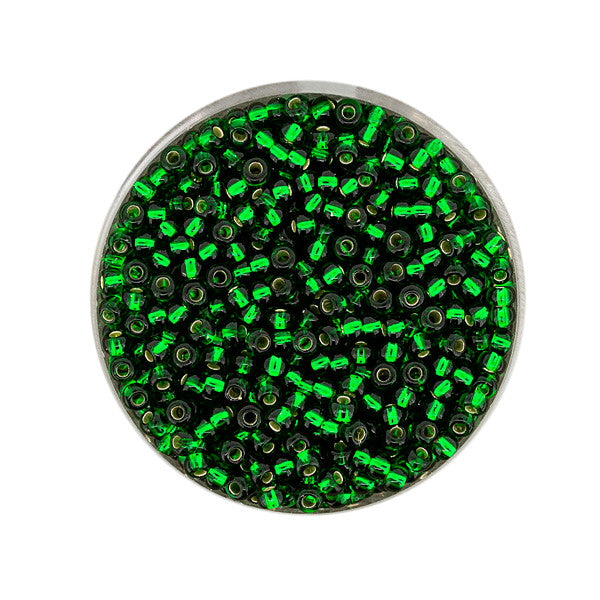 Rocailles Glasperlen dunkelgrün silbereinzug 2,6mm 17g/Dose