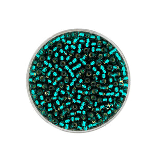 Rocaillen dkl. grün m. Silbereinzug 2,6mm, 17g/Dose Glasperlen