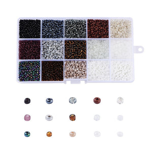 Rocailles Glasperlen Set 15 Farben 3mm 8/0 Loch: 1mm 180g/Box
