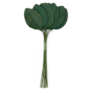 Rosenlaub aus Papier auf Drahtstiel dunkelgrün 2,4 x 3,7 cm 12 Stück / Bund