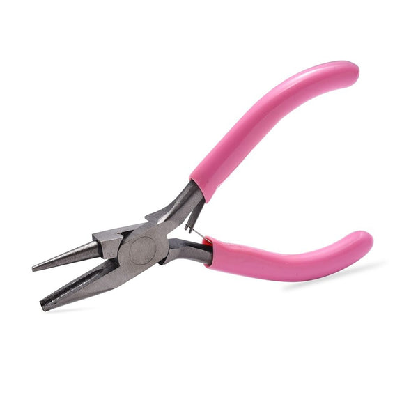 Rundkonkavzange Schmuckzange mit Rund- und Flachbacke zum Drahtbiegen Carbonstahl rosa 11,8cm 1 Stück