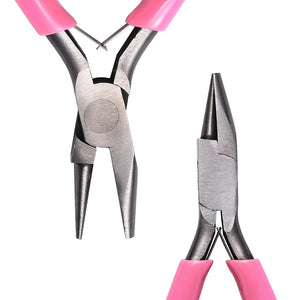 Rundkonkavzange Schmuckzange mit Rund- und Flachbacke zum Drahtbiegen Carbonstahl rosa 11,8cm 1 Stück