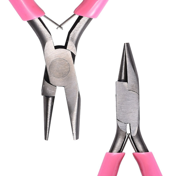 Rundkonkavzange Schmuckzange mit Rund- und Flachbacke zum Drahtbiegen Carbonstahl rosa 11,8cm 1 Stück