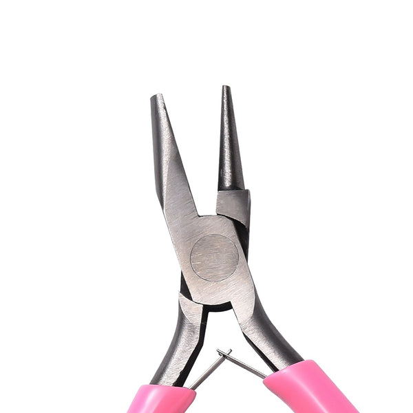 Rundkonkavzange Schmuckzange mit Rund- und Flachbacke zum Drahtbiegen Carbonstahl rosa 11,8cm 1 Stück