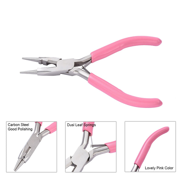 Rundzange Schmuckzange aus Stahl mit Drahtschneider pink 122mm