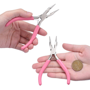 Rundzange Schmuckzange aus Stahl mit Drahtschneider pink 122mm