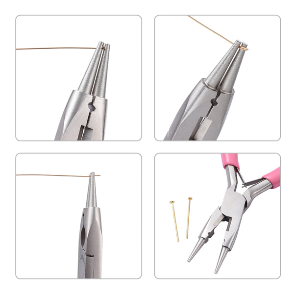 Rundzange Schmuckzange aus Stahl mit Drahtschneider pink 122mm