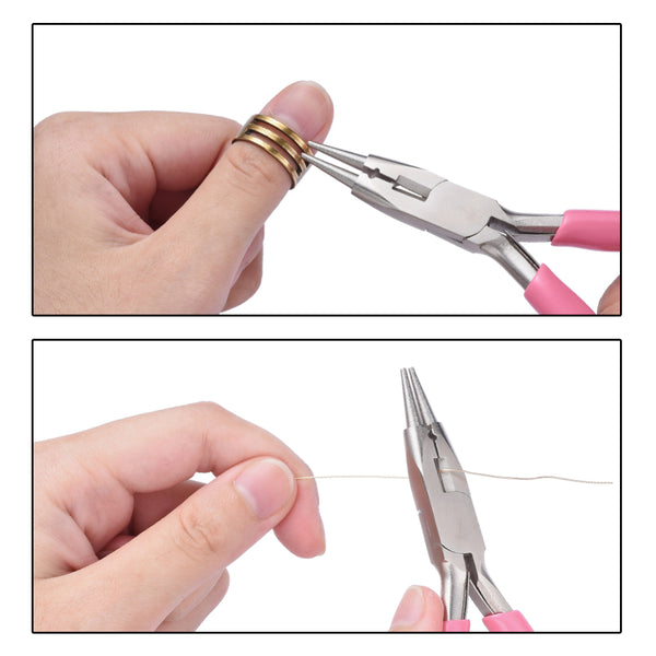 Rundzange Schmuckzange aus Stahl mit Drahtschneider pink 122mm