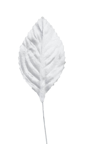 Satin-Rosenlaub Blätter weiß 27x48mm 12 Stück / Bund