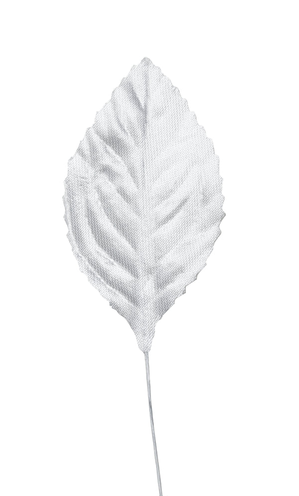 Satin-Rosenlaub Blätter weiß 27x48mm 12 Stück / Bund