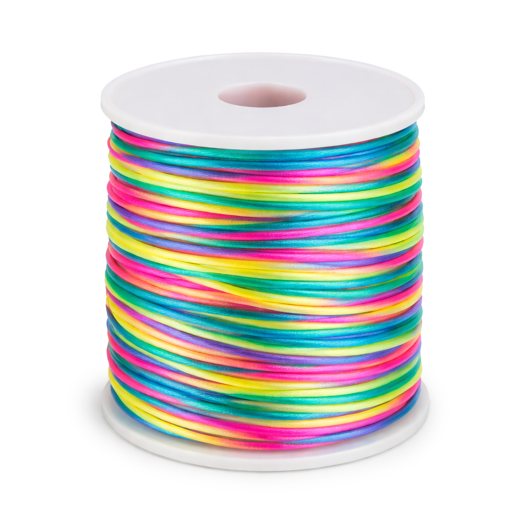 Satinkordel regenbogen 2mm, 91m/Rolle Polyesterkordel, Schmuckkordel