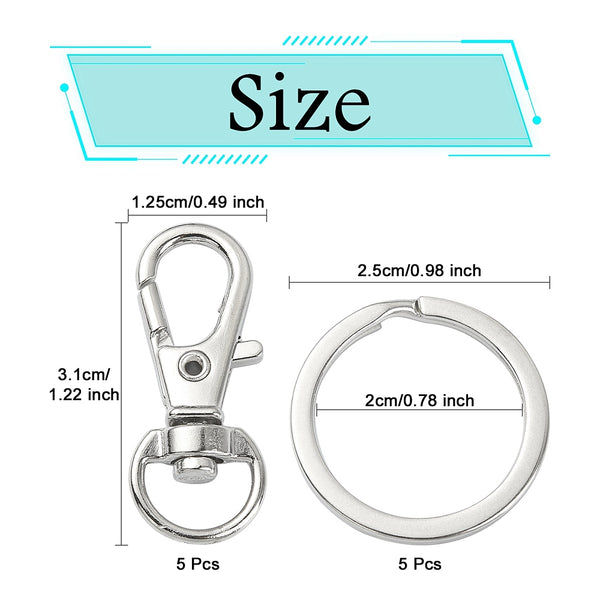 Schlüsselkarabiner mit Drehgelenk 31x12x6mm + Spaltring 25mm 5 Stück /Pkg