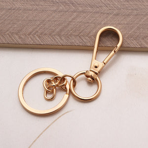 Schlüsselkarabiner drehbar mit Kettchen und Spaltring gold 30x49mm 2 Stück / Set