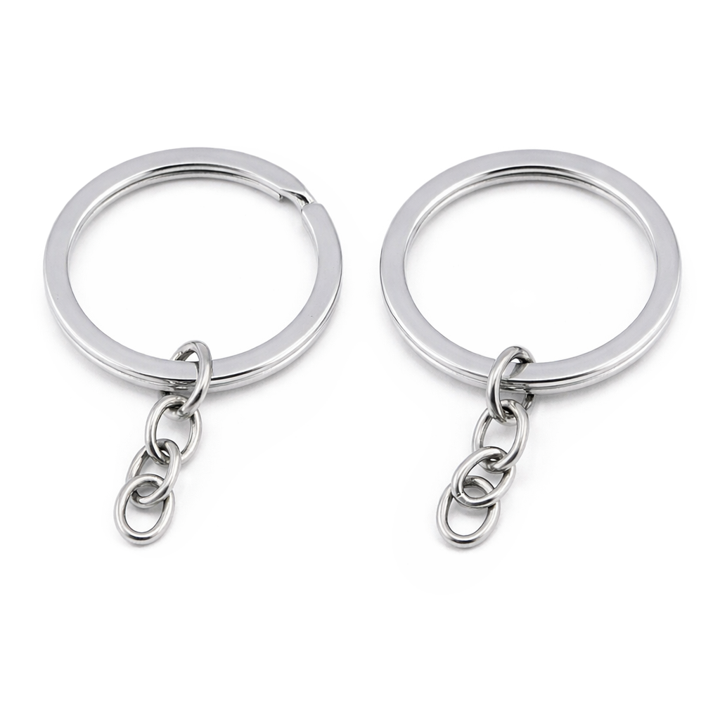 Schlüsselring flach silberfärbig mit Anhängekette 33mm 3 Stück