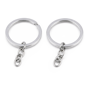 Schlüsselring flach silberfärbig mit Anhängekette 33mm 3 Stück