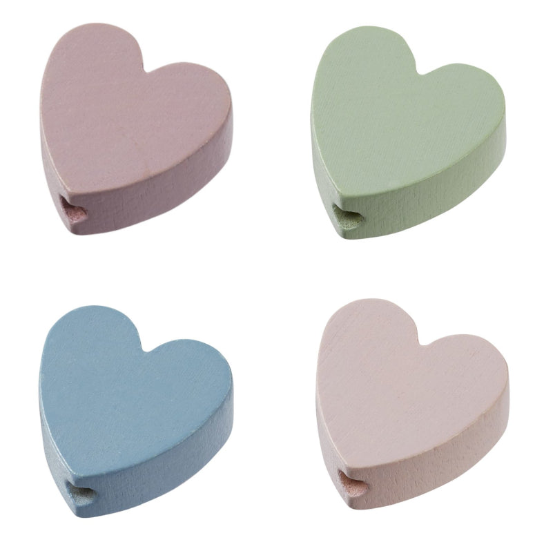 Holzperle Herz für Schnullerketten pastell speichel- und schweißecht 20x20x8mm 4 Stück