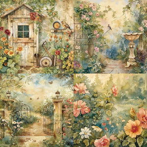 Scrapbook-Papier-Set „Blumengarten im Innenhof“, 24 Blätter, 12 Designs, 152 x 152 mm