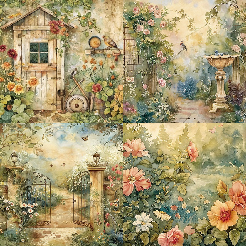 Scrapbook-Papier-Set „Blumengarten im Innenhof“, 24 Blätter, 12 Designs, 152 x 152 mm