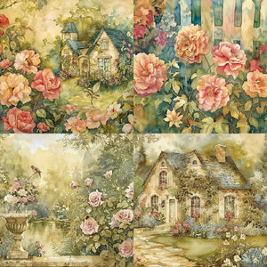 Scrapbook-Papier-Set „Blumengarten im Innenhof“, 24 Blätter, 12 Designs, 152 x 152 mm