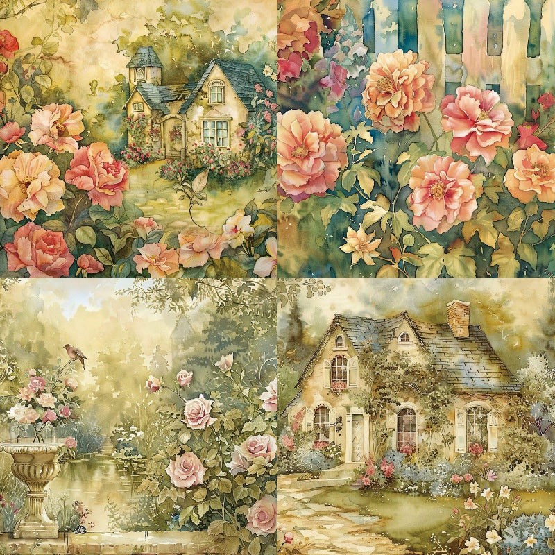 Scrapbook-Papier-Set „Blumengarten im Innenhof“, 24 Blätter, 12 Designs, 152 x 152 mm