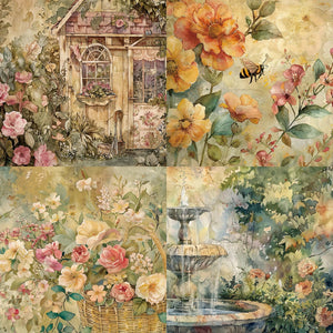 Scrapbook-Papier-Set „Blumengarten im Innenhof“, 24 Blätter, 12 Designs, 152 x 152 mm