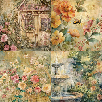 Scrapbook Papier Set Courtyard Flower Garden 24 Blatt 12 Designs 152x152mm