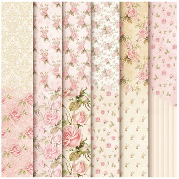 Scrapbooking-Papierblock Vintage Rosen rosa pastell 15x15cm 12 Designs 12 Blatt