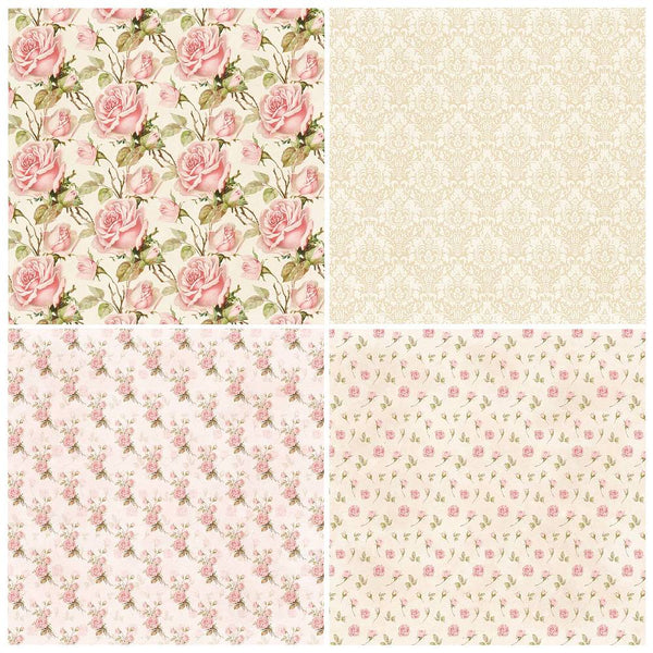 Scrapbooking-Papierblock Vintage Rosen rosa pastell 15x15cm 12 Designs 12 Blatt
