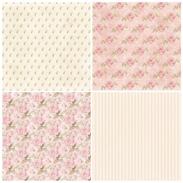 Scrapbooking-Papierblock Vintage Rosen rosa pastell 15x15cm 12 Designs 12 Blatt